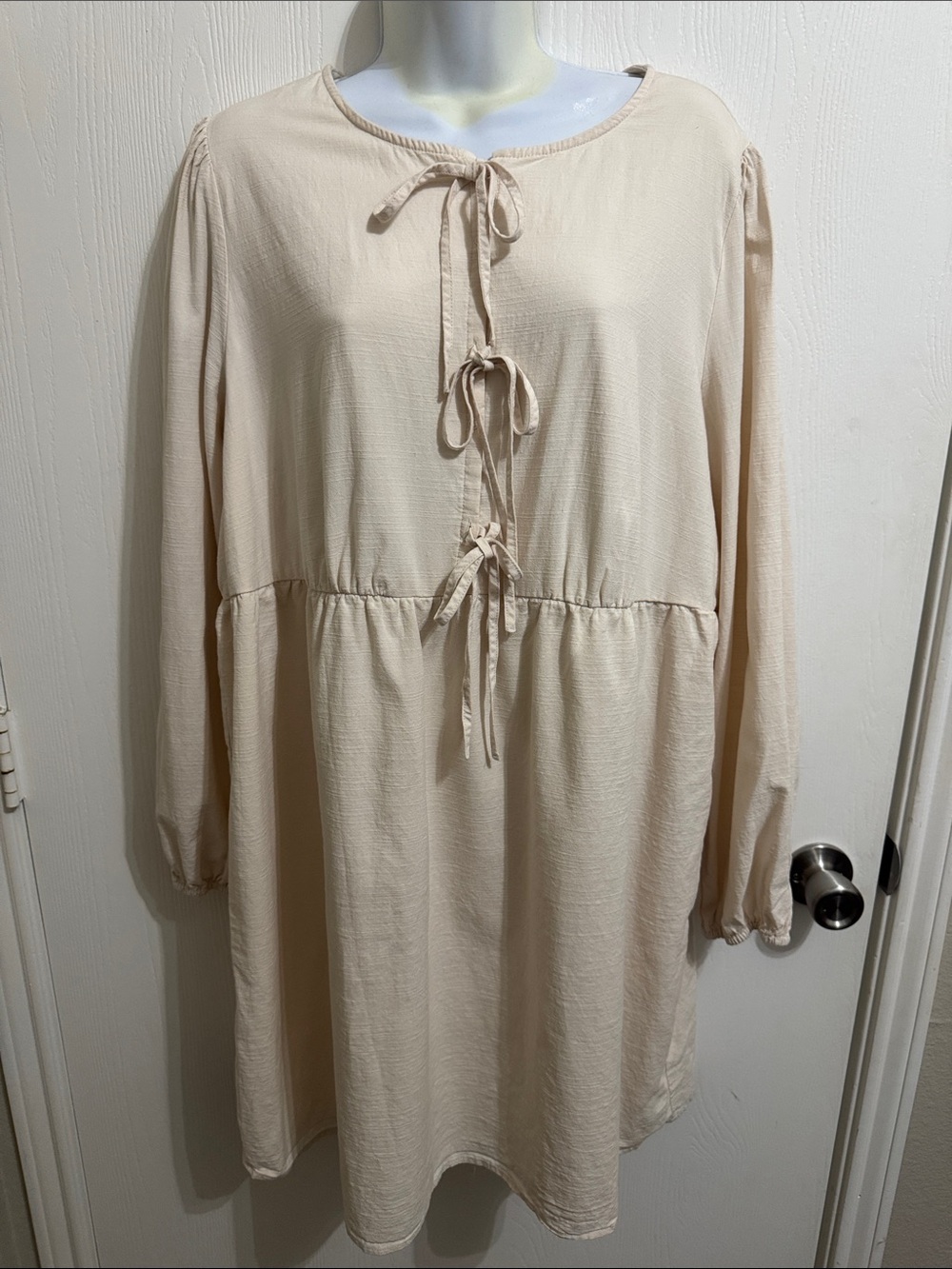 ZESICA Womens Fall Long Puff Sleeve Babydoll Mini Sundress Tie Front Flowy XL